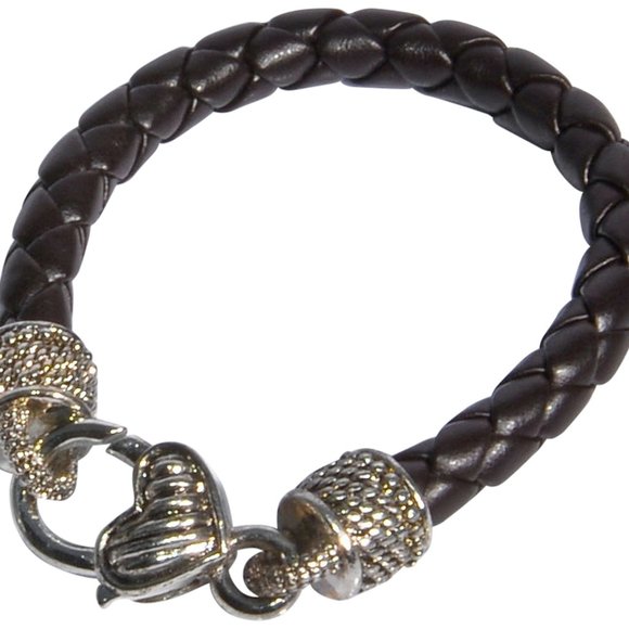 2PCS, LEATHER BRACELET WITH SILVER 2 SIDED HEART - Picture 8 of 9